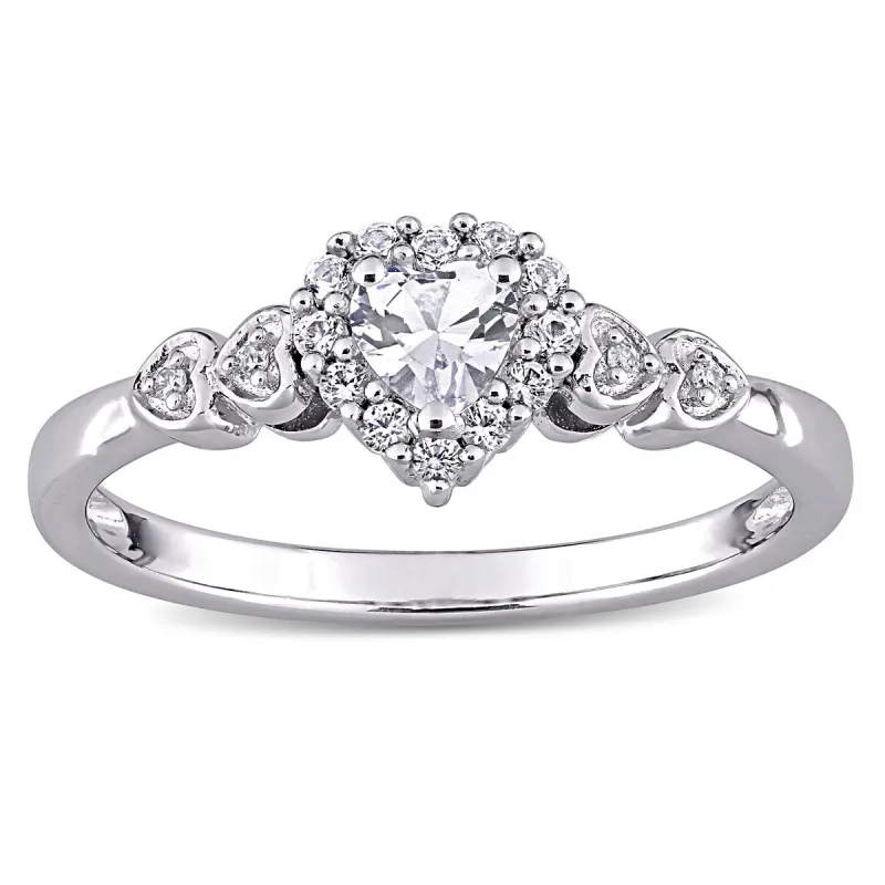 Miadora Sterling Silver Created White Sapphire & Diamond Accent Halo Heart Engagement Ring sold by Zulily