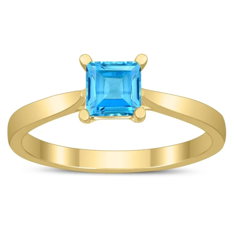 Square Princess Cut 5MM Blue Topaz Solitaire Ring in 10K Yellow Gold sold by Zulily