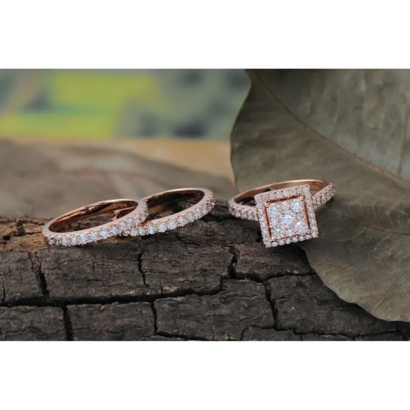 De Couer IGI Certified 10k Rose Gold 2ct TDW Diamond Cluster Engagement Ring Set with Two Band - Pink sold by Zulily