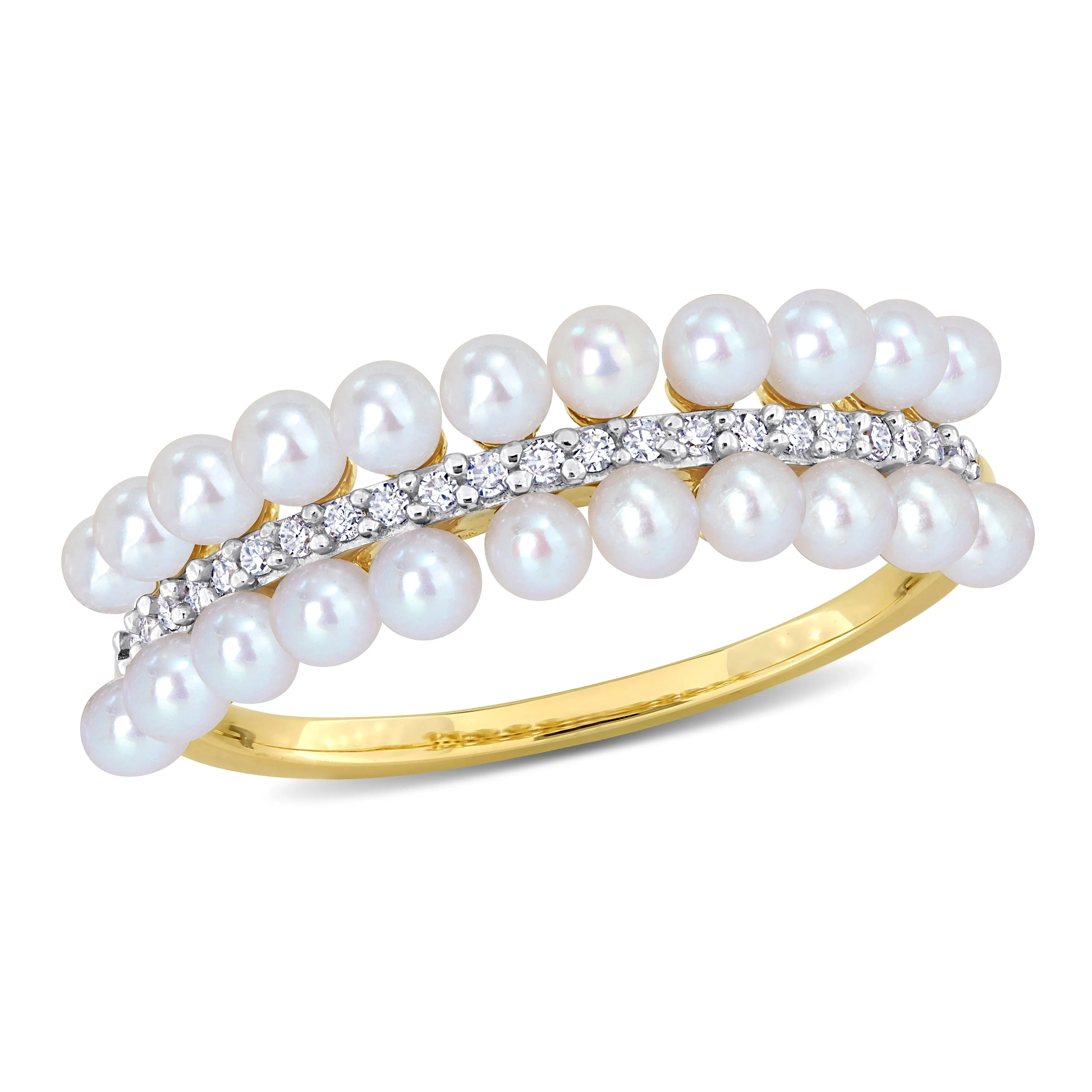 Miadora 2-2.5mm Cultured Freshwater Double-Row Pearl and 1/10ct TDW Diamond Ring in 14k Yellow Gold sold by Zulily