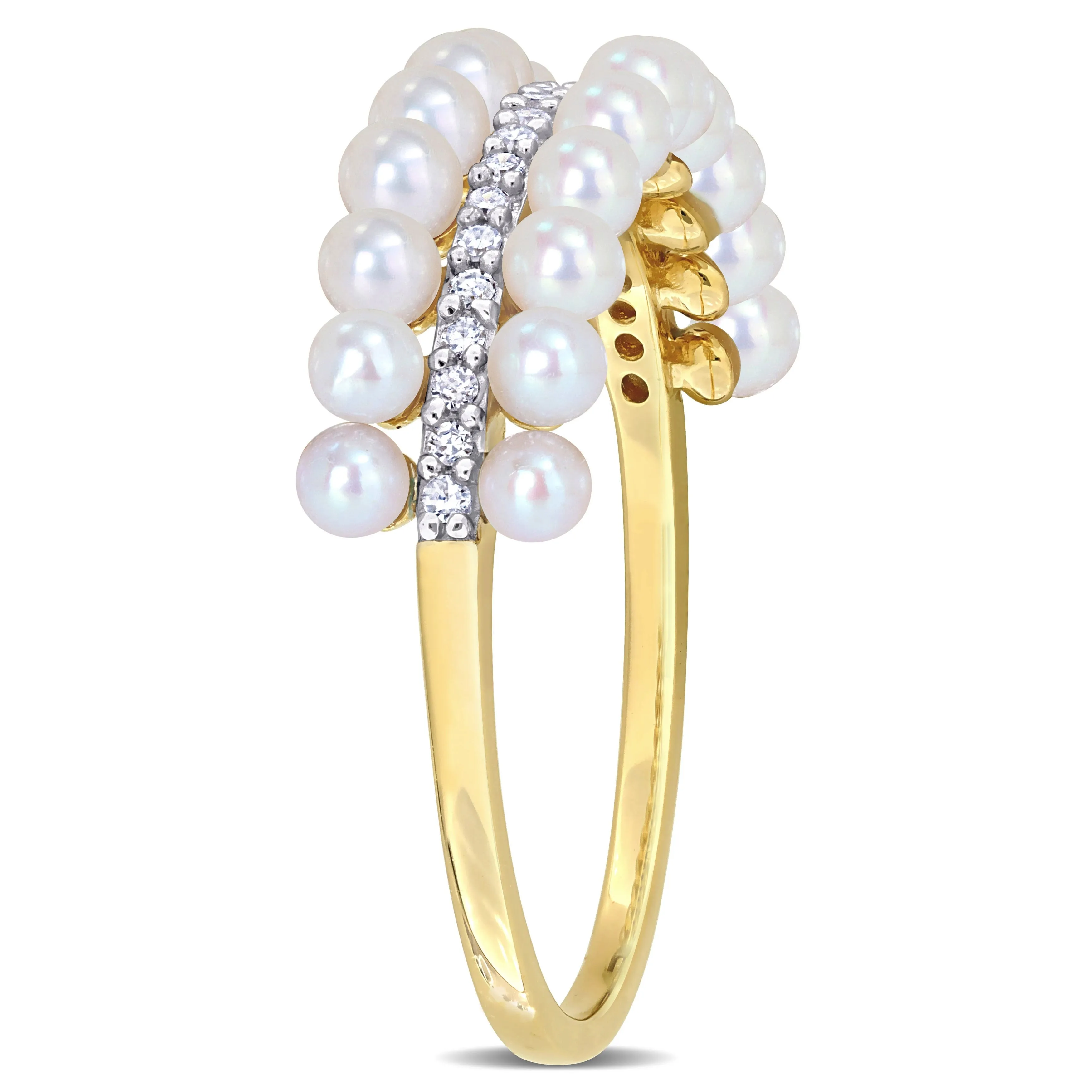 Miadora 2-2.5mm Cultured Freshwater Double-Row Pearl and 1/10ct TDW Diamond Ring in 14k Yellow Gold sold by Zulily product image thumbnail 3