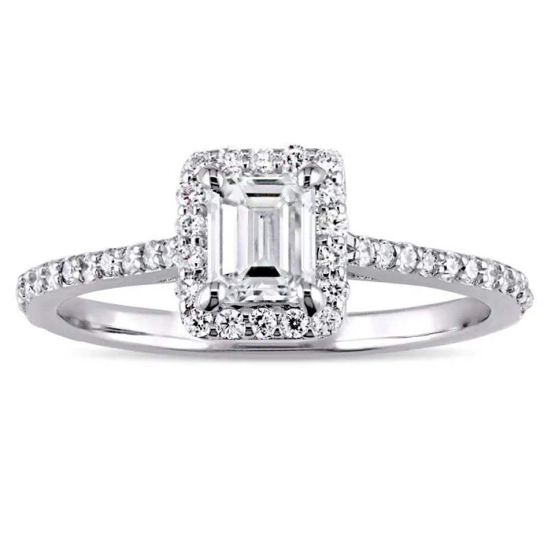 Miadora Signature Collection 14k White Gold 3/4ct TDW Emerald and Round-Cut Diamond Halo Engagement Ring (G-H, I1-I2) sold by Zulily