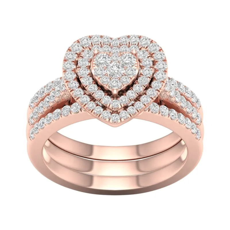 De Couer 10k Rose Gold 3/4ct TDW Heart Shaped Cluster Halo Bridal Set - Pink sold by Zulily
