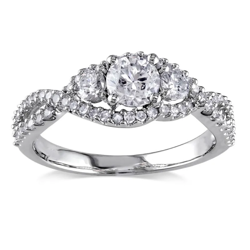Miadora Signature Collection 14k White Gold 1ct TDW Diamond 3-stone Split Shank Engagement Ring sold by Zulily