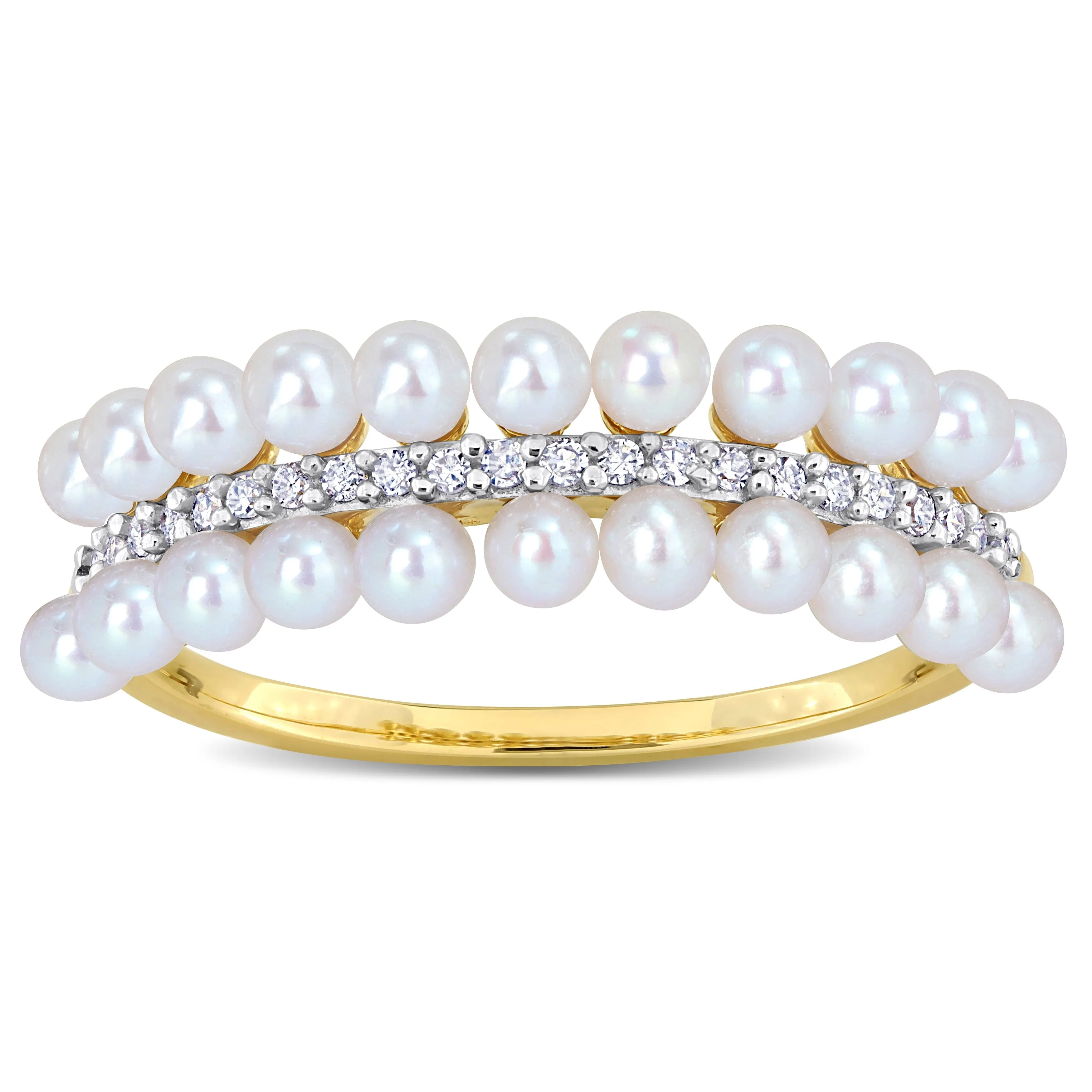 Miadora 2-2.5mm Cultured Freshwater Double-Row Pearl and 1/10ct TDW Diamond Ring in 14k Yellow Gold sold by Zulily product image thumbnail 2