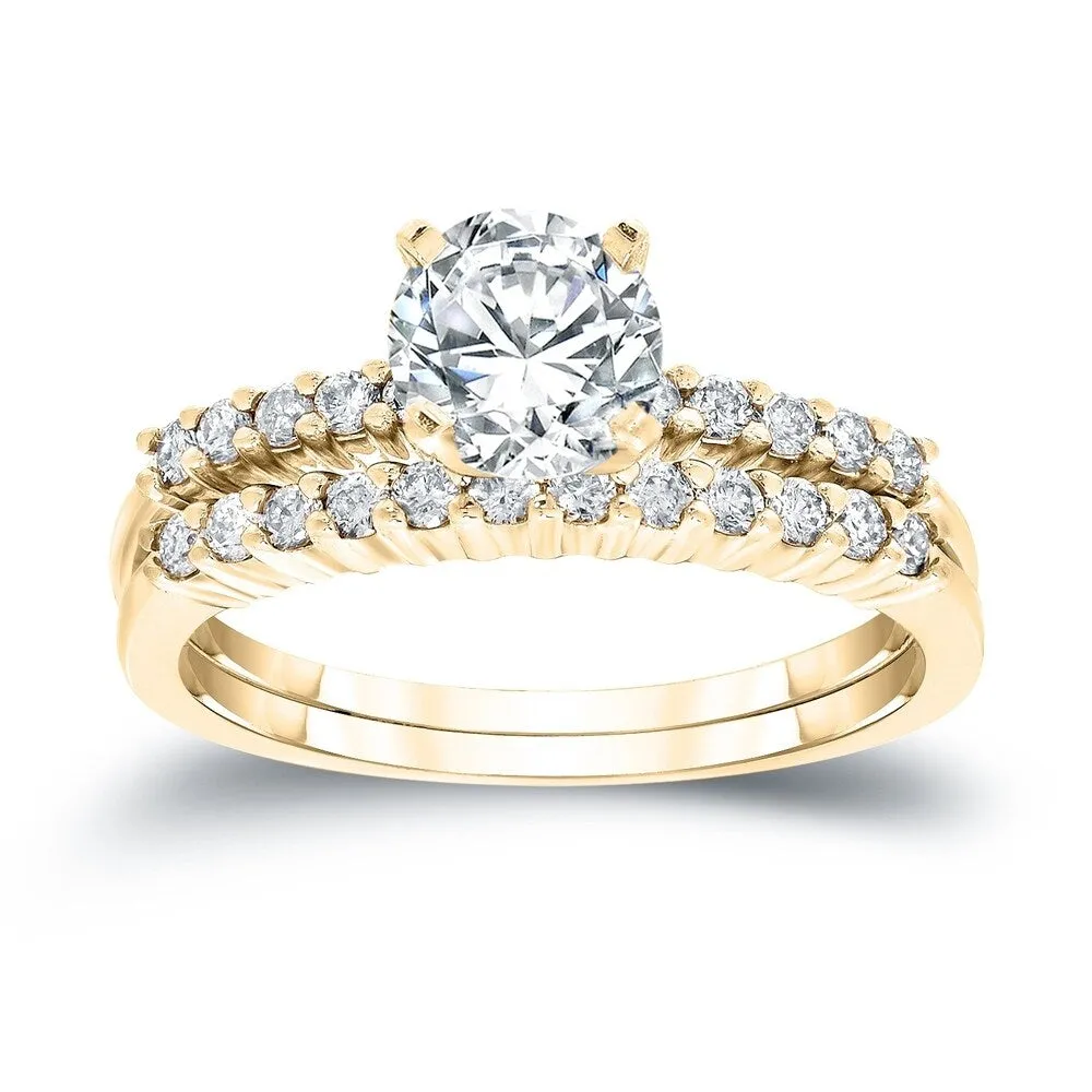Auriya 14k Gold 3ctw Round Moissanite and 1/3ct TDW Diamond Engagement Ring Set sold by Zulily product image thumbnail 2