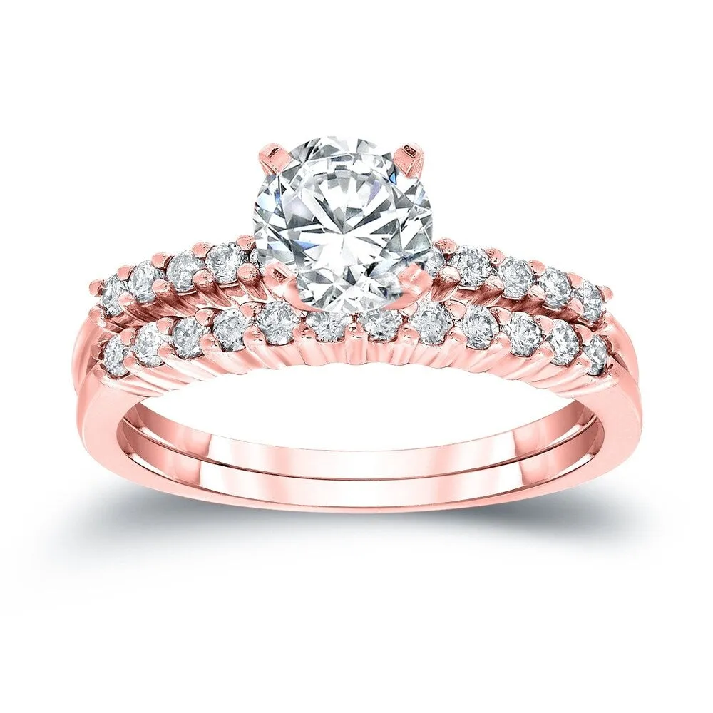 Auriya 14k Gold 3ctw Round Moissanite and 1/3ct TDW Diamond Engagement Ring Set sold by Zulily product image thumbnail 3