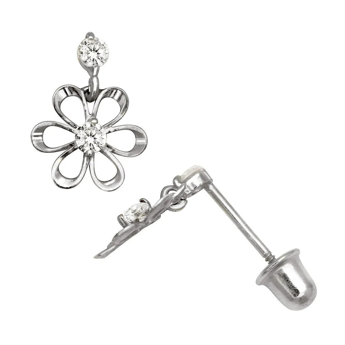 Curata Solid 14k Yellow or White Gold Round Cubic Zirconia Hanging Drop Open Daisy Screw-back Stud Earrings (8x10mm) sold by Zulily product image thumbnail 2