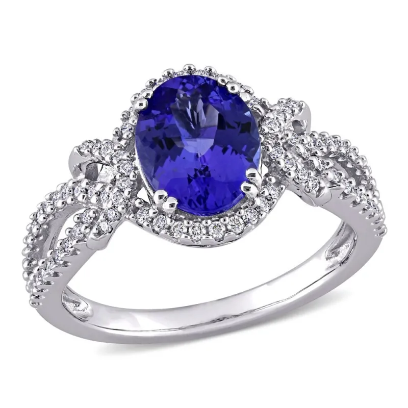 Miadora 14k White Gold Oval-cut Tanzanite & 1/3ct TDW Diamond Halo Split Shank Engagement Ring sold by Zulily