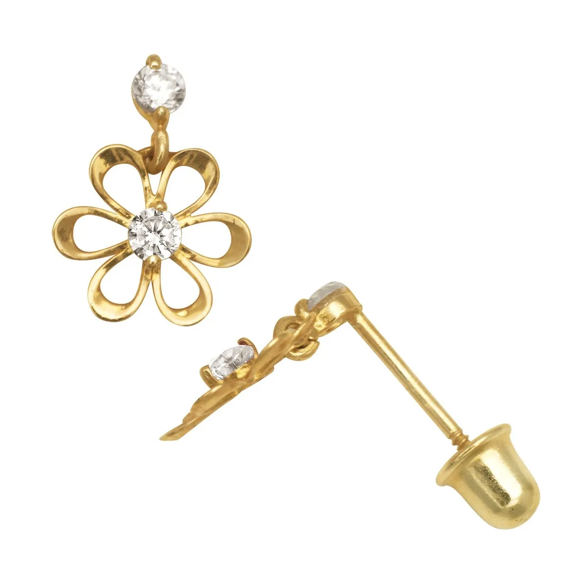 Curata Solid 14k Yellow or White Gold Round Cubic Zirconia Hanging Drop Open Daisy Screw-back Stud Earrings (8x10mm) sold by Zulily
