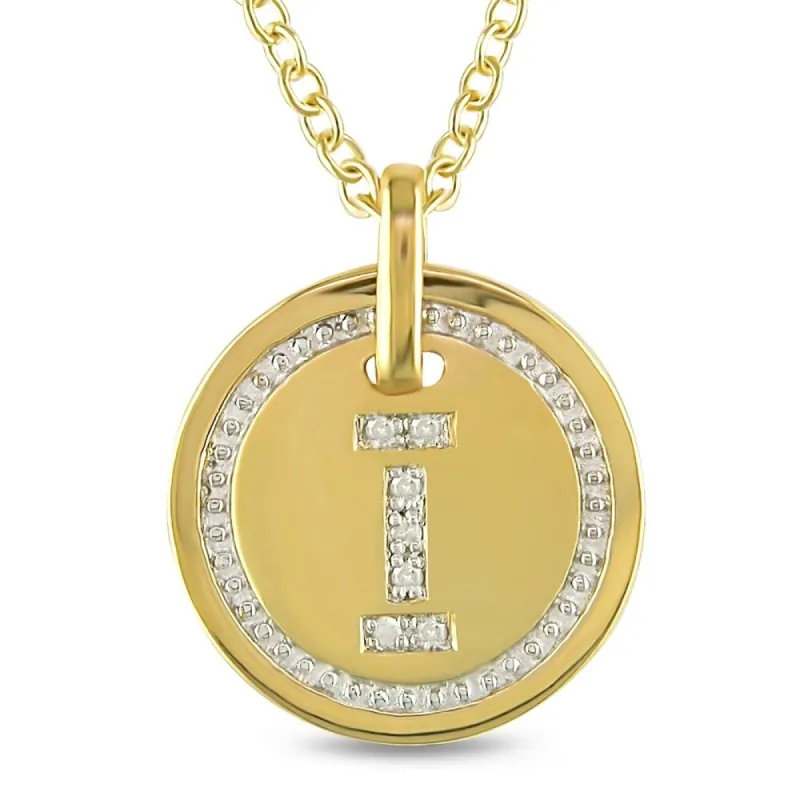Miadora Yellow Plated Sterling Silver Diamond I-Initial Halo Charm Necklace sold by Zulily