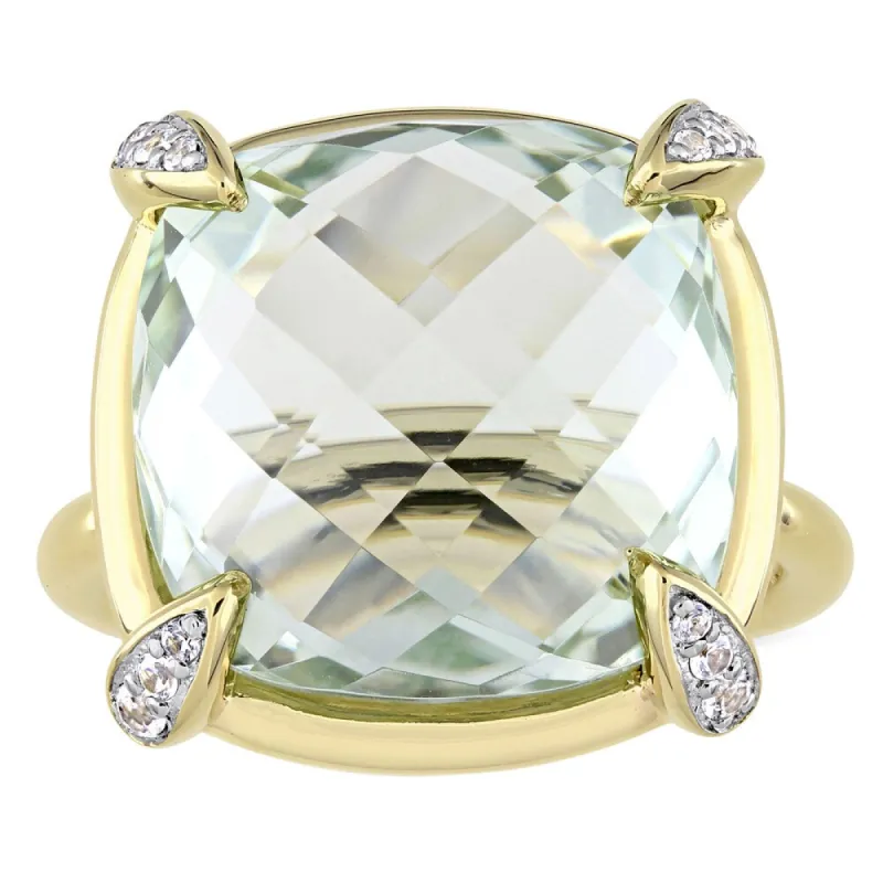 Miadora Signature Collection 14k Yellow Gold Green Amethyst White Sapphire Studded Prong Cocktail Ri sold by Zulily