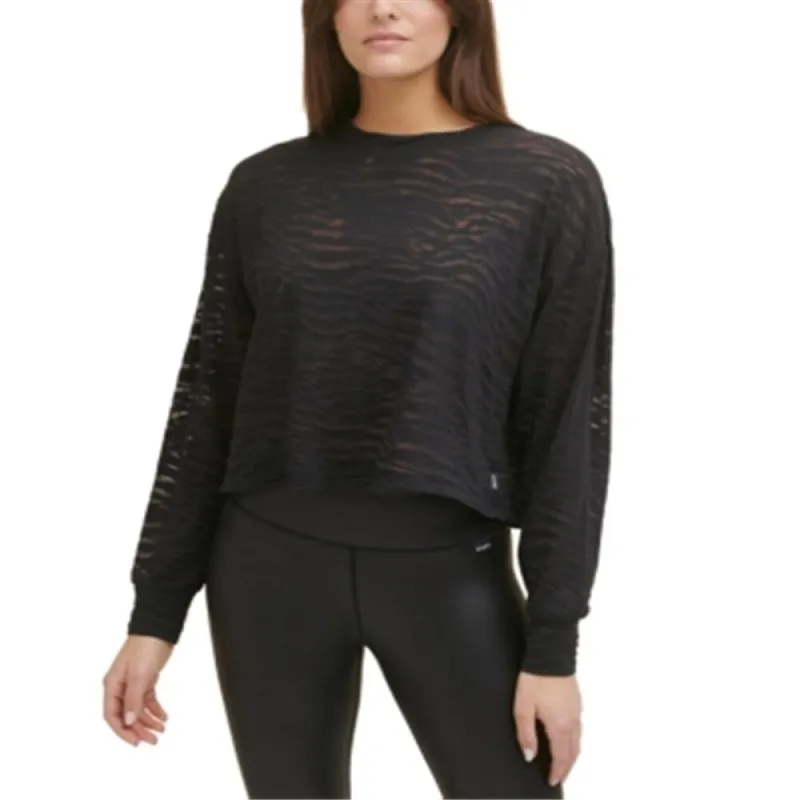 DKNY Women's Tiger Burnout Crop T-Shirt Black Size X-Large made by DKNY