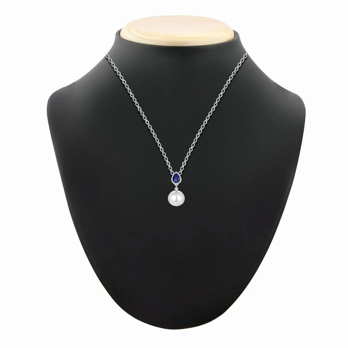 Blue Sapphire and 14mm Shell Pearl Sterling Silver Drop Pendant Necklace sold by Zulily product image thumbnail 5