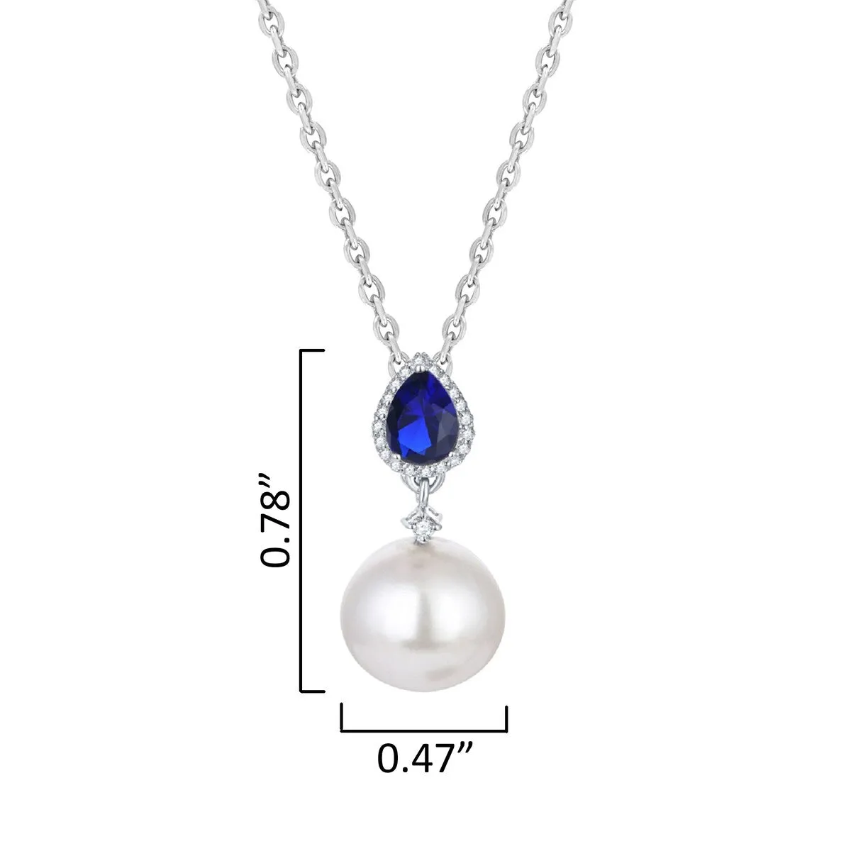 Blue Sapphire and 14mm Shell Pearl Sterling Silver Drop Pendant Necklace sold by Zulily product image thumbnail 3