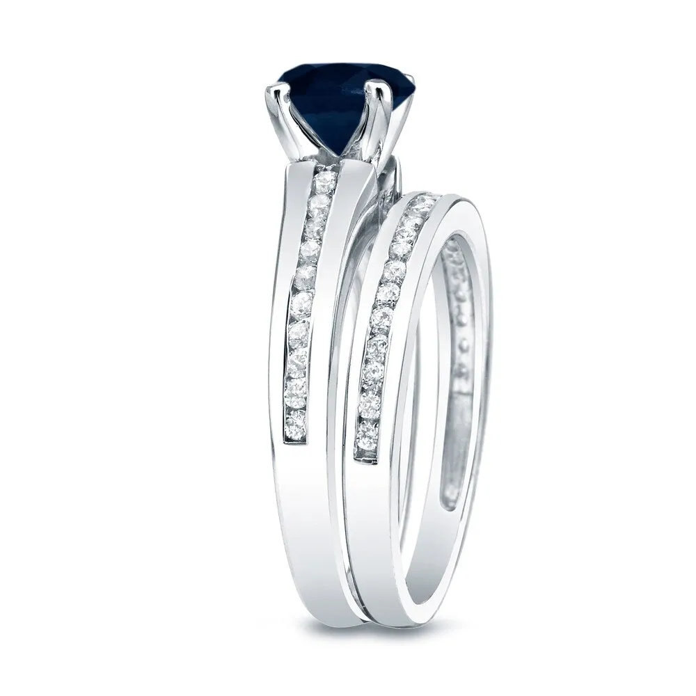 Auriya Platinum 1/2ct Blue Sapphire & Diamond Engagement Ring Set 1/2ctw sold by Zulily product image thumbnail 3
