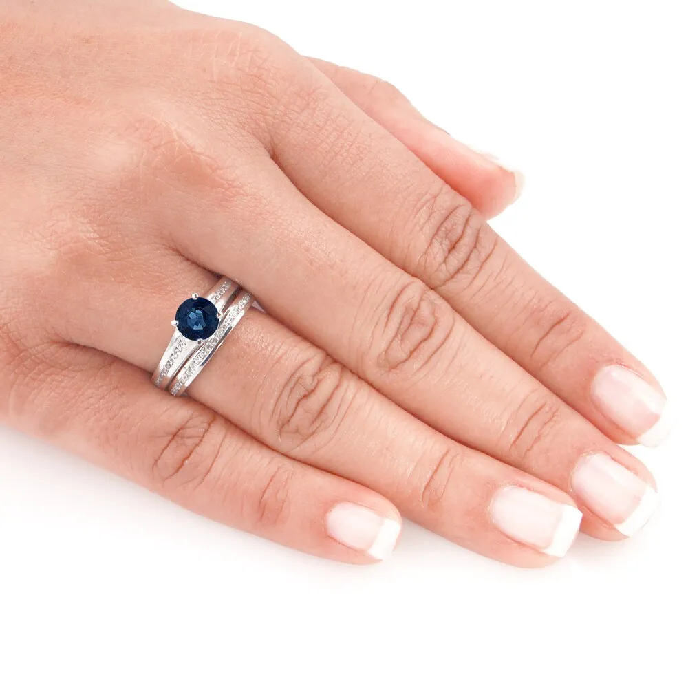 Auriya Platinum 1/2ct Blue Sapphire & Diamond Engagement Ring Set 1/2ctw sold by Zulily product image thumbnail 5
