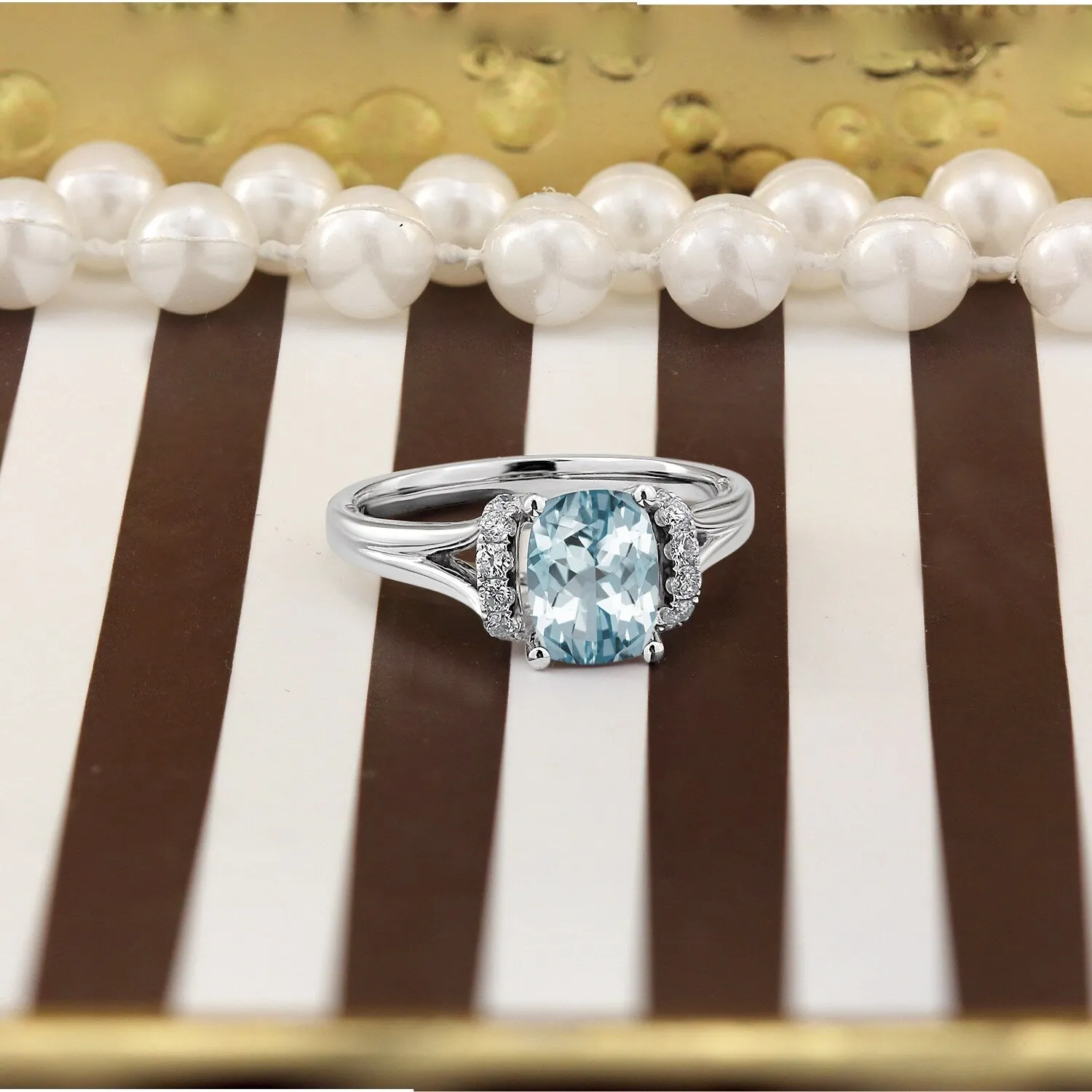 Auriya 1ct Modern Cushion-cut Aquamarine and Diamond Engagement Ring 1/4ctw 14k Gold sold by Zulily