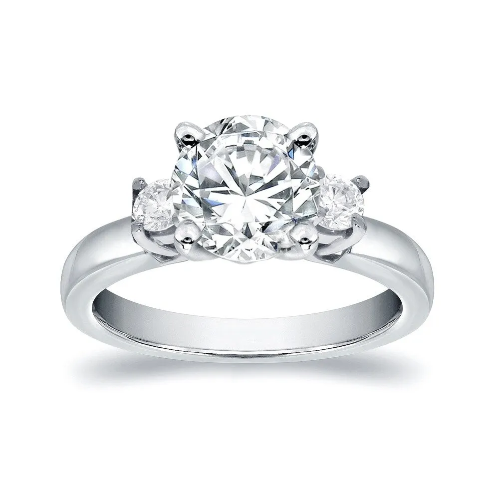 Auriya 14k Gold 2 1/2ct Moissanite and Diamond 3-Stone Engagement Ring 2/5ctw sold by Zulily