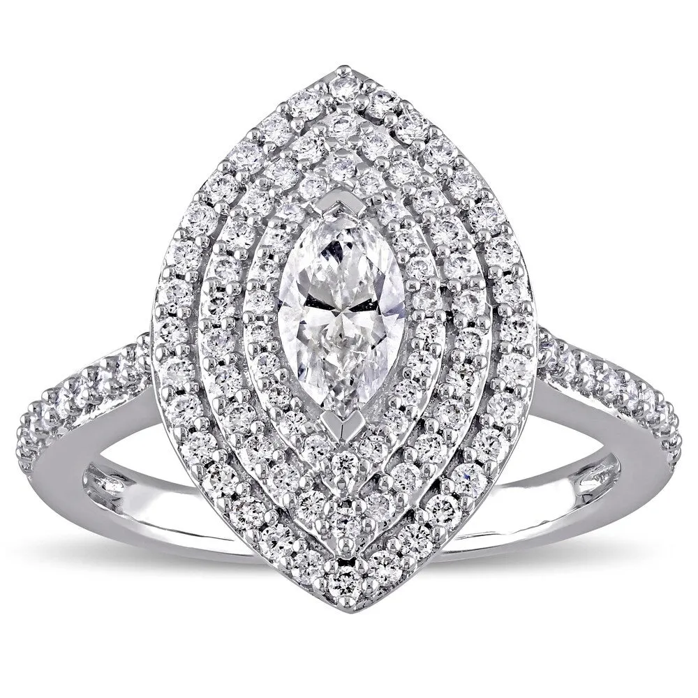 Miadora Signature Collection 14k White Gold 1ct TDW Marquise and Round-cut Diamond Triple Halo Engagement Ring (G-H, I1-I2) sold by Zulily product image thumbnail 3