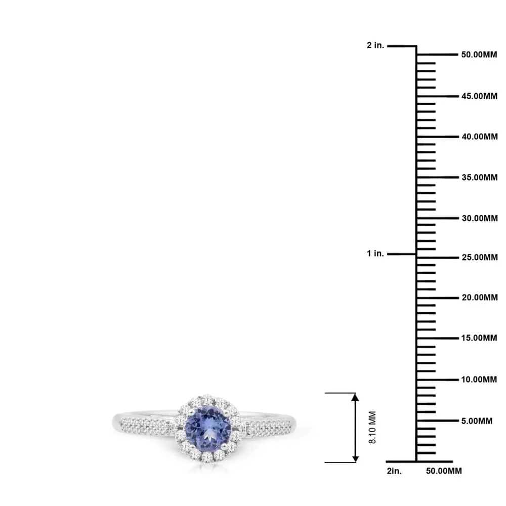 Round Cut Tanzanite Gemstone 1/4ct TDW Diamond Halo Ring in Silver sold by Zulily product image thumbnail 4