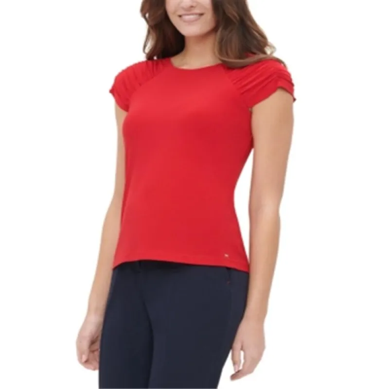 Tommy Hilfiger Women's Ruched-Sleeve Top Scarlet Red Size Large sold by Zulily