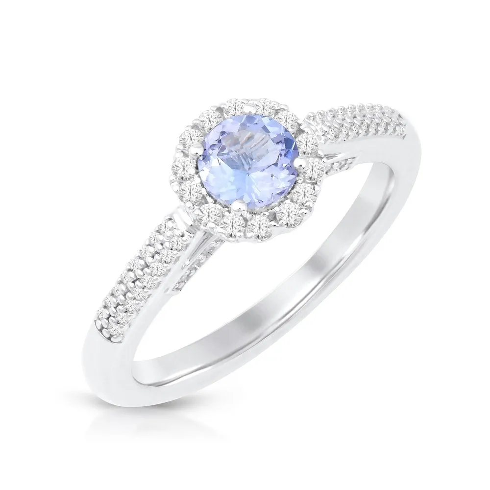 Round Cut Tanzanite Gemstone 1/4ct TDW Diamond Halo Ring in Silver sold by Zulily product image thumbnail 2