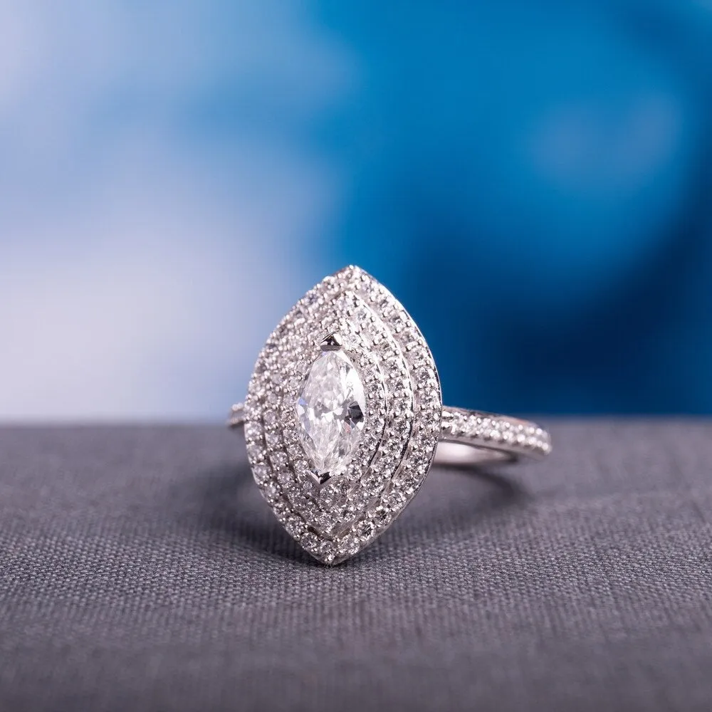 Miadora Signature Collection 14k White Gold 1ct TDW Marquise and Round-cut Diamond Triple Halo Engagement Ring (G-H, I1-I2) sold by Zulily