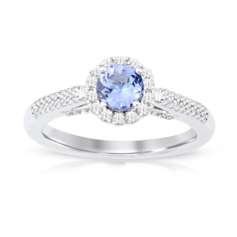 Round Cut Tanzanite Gemstone 1/4ct TDW Diamond Halo Ring in Silver sold by Zulily