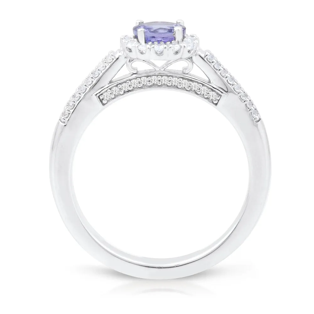 Round Cut Tanzanite Gemstone 1/4ct TDW Diamond Halo Ring in Silver sold by Zulily product image thumbnail 3