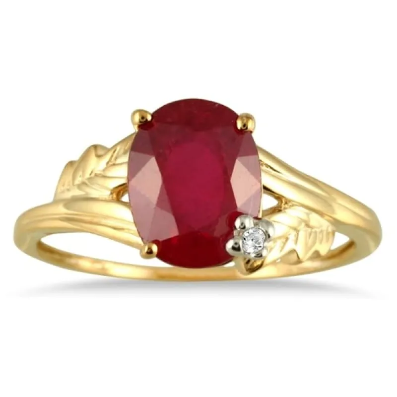 2.50 Carat Oval Ruby and Diamond leaf Ring in 10K Yellow Gold made by Zulily