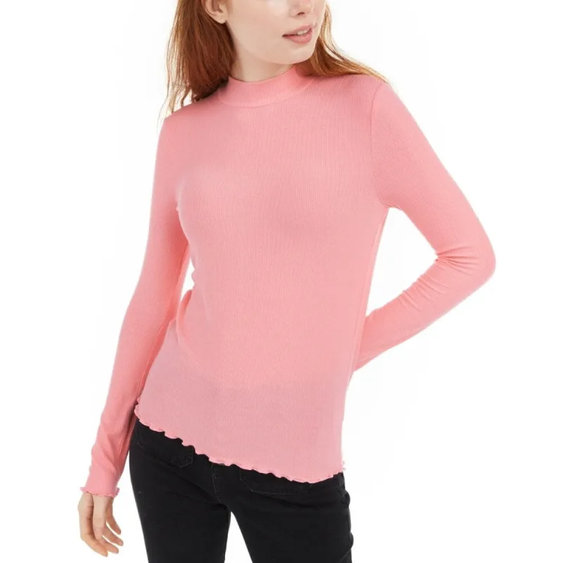 Hippie Rose Junior's Ribbed Mock Neck Top Pink Size X-Large sold by Zulily