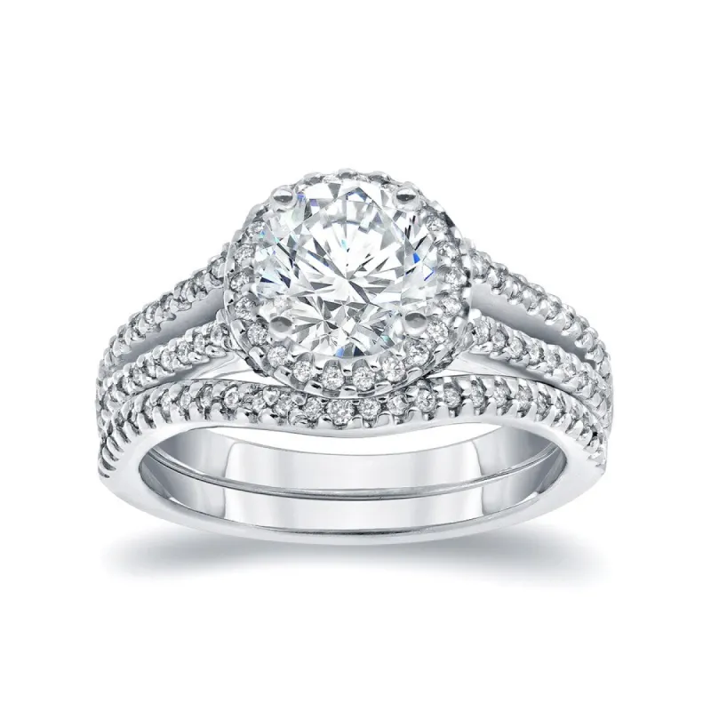 Auriya 14k Gold 2ctw Modern Round Halo Diamond Engagement Ring Set sold by Zulily