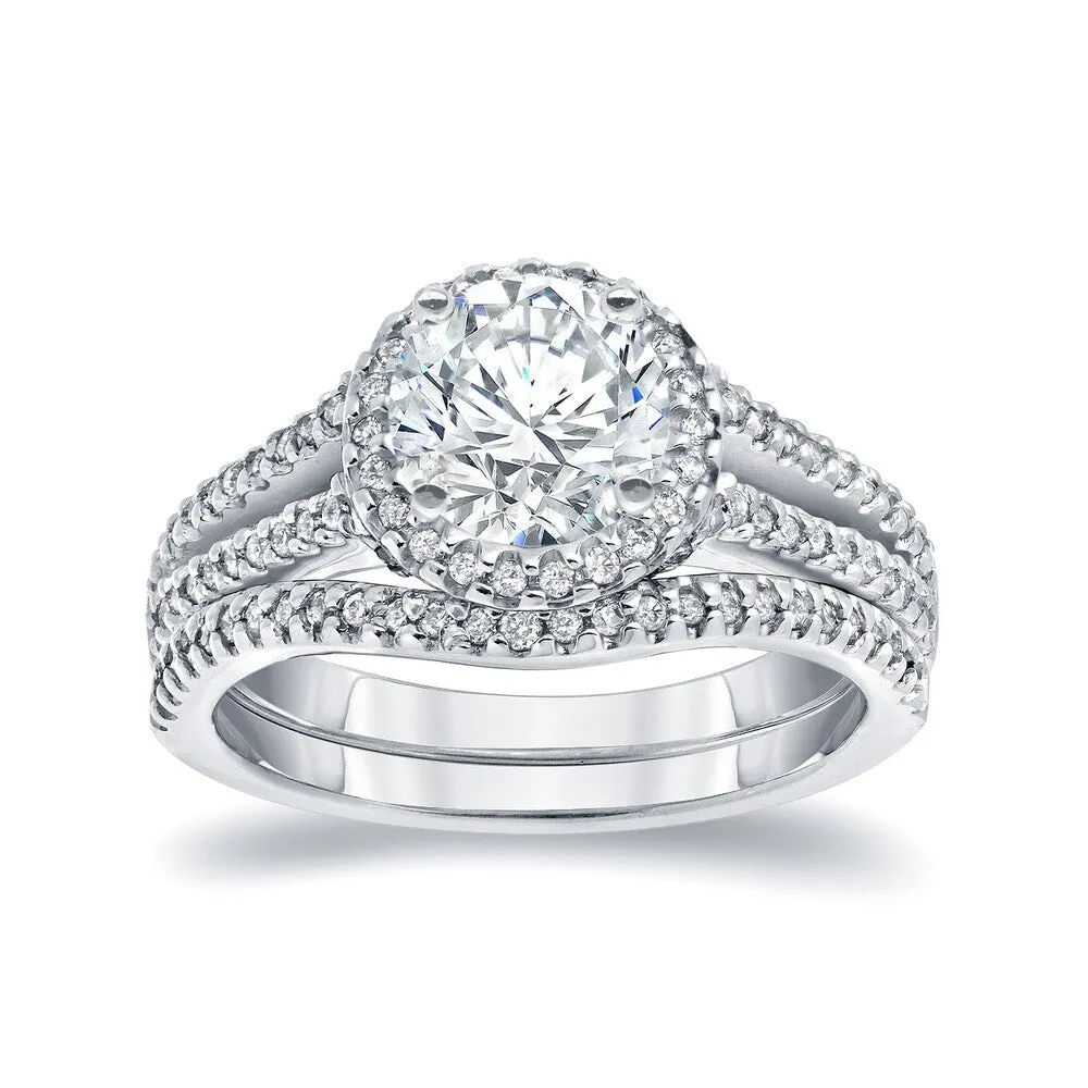 Auriya 14k Gold 2ctw Modern Round Halo Diamond Engagement Ring Set sold by Zulily