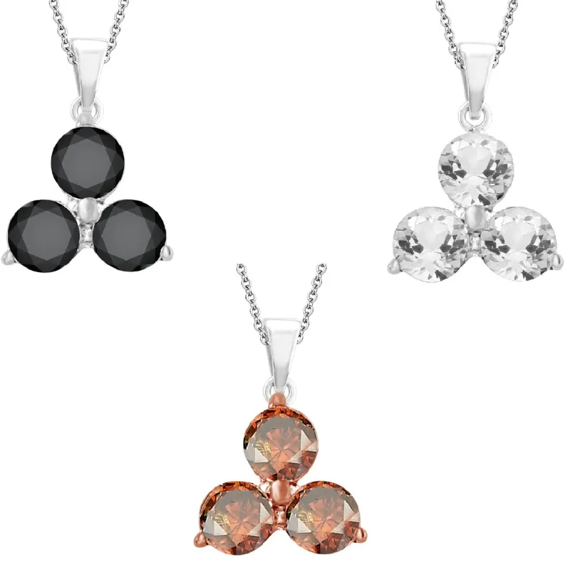Sterling Silver with Genuine Choice Of Diamond 3- Stone Pendant- 18" Chain sold by Zulily