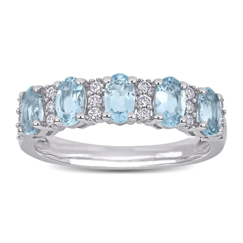 Miadora 14k White Gold Oval-Cut Aquamarine and 1/6ct TDW Diamond Anniversary Band sold by Zulily