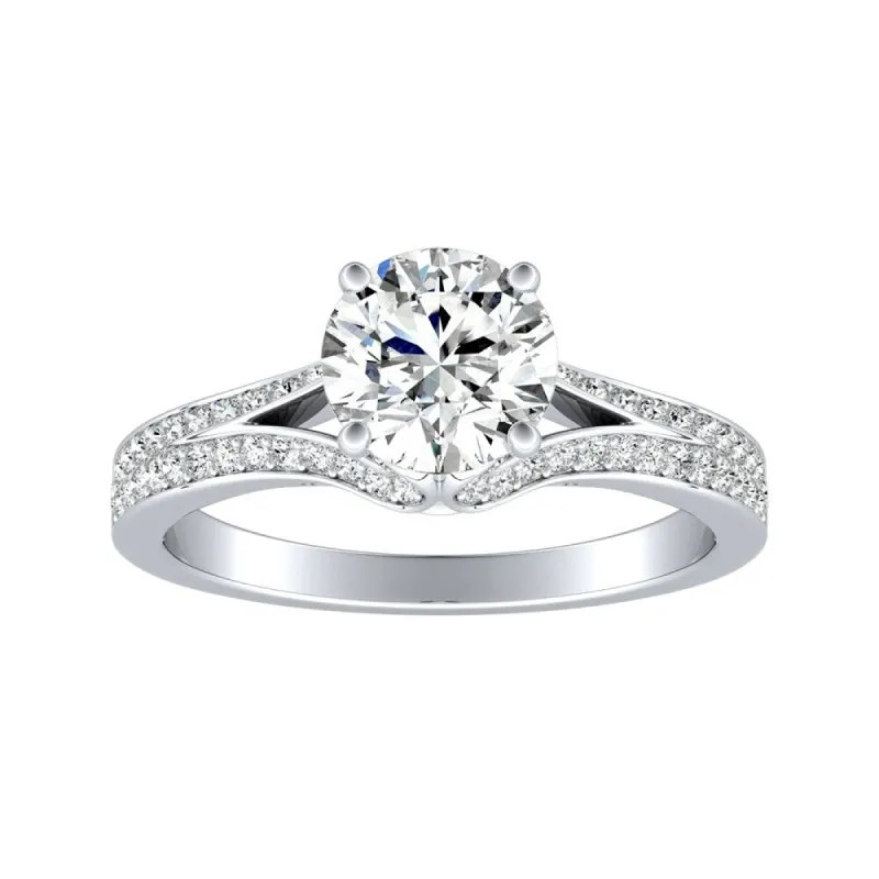 Auriya 14k Gold Round 3ct Moissanite and 1/3ctw Diamond Engagement Ring sold by Zulily