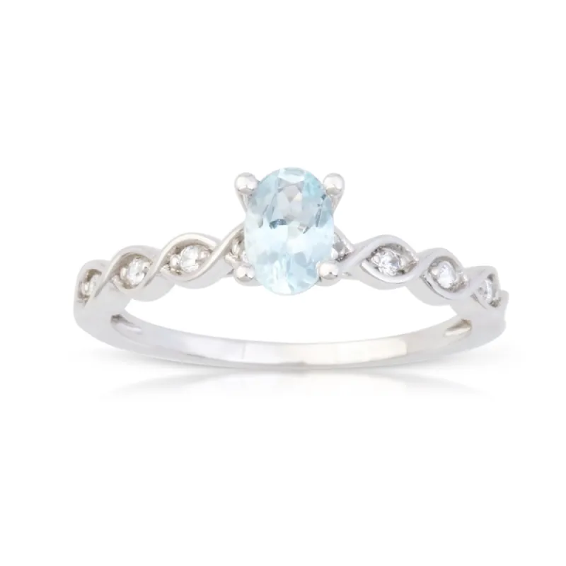 Oval Cut Aquamarine Gemstone 1/20ct TDW Diamond Classic Ring in 10k White Gold sold by Zulily