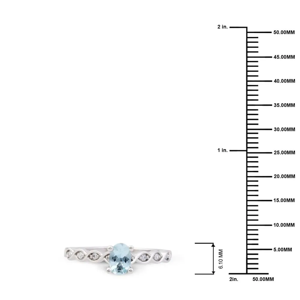 Oval Cut Aquamarine Gemstone 1/20ct TDW Diamond Classic Ring in 10k White Gold sold by Zulily product image thumbnail 2