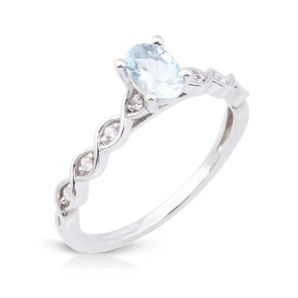 Oval Cut Aquamarine Gemstone 1/20ct TDW Diamond Classic Ring in 10k White Gold sold by Zulily product image thumbnail 3