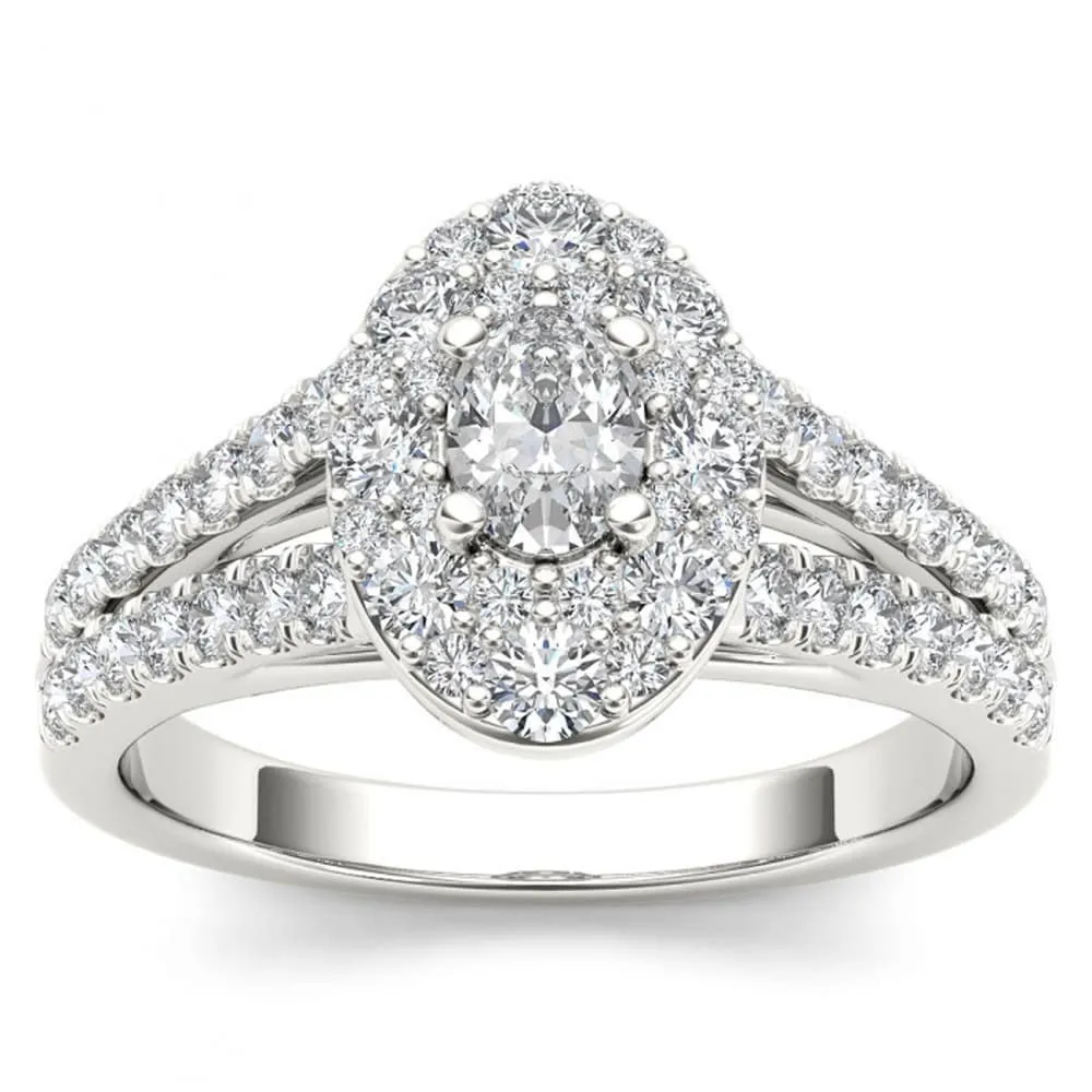 De Couer 14k White Gold 1 1/4ct TDW Oval Shape Diamond Halo Engagement Ring - White H-I sold by Zulily