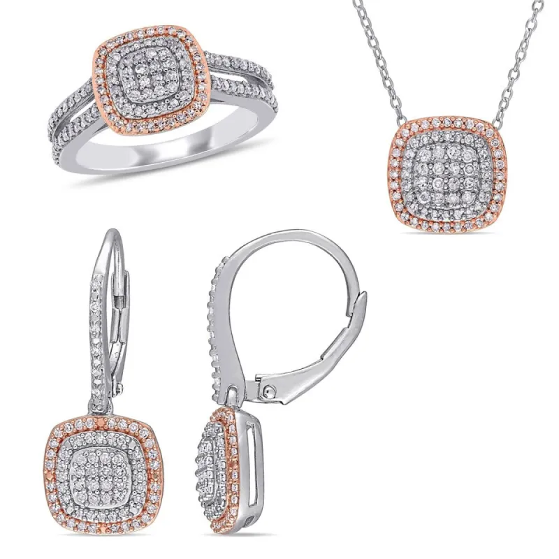 Miadora 2-Tone Sterling Silver 1 1/2ct TDW Diamond Clustered Halo Jewelry Set sold by Zulily