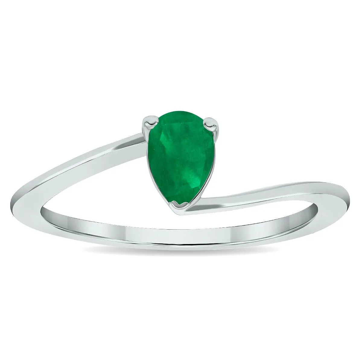 Women's Solitaire Emerald Wave Ring in 10K White Gold sold by Zulily