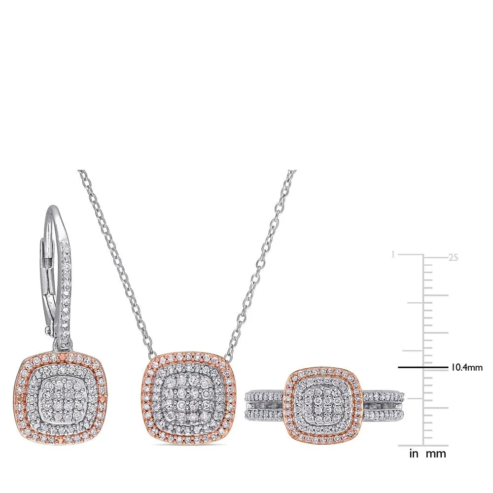 Miadora 2-Tone Sterling Silver 1 1/2ct TDW Diamond Clustered Halo Jewelry Set sold by Zulily product image thumbnail 4