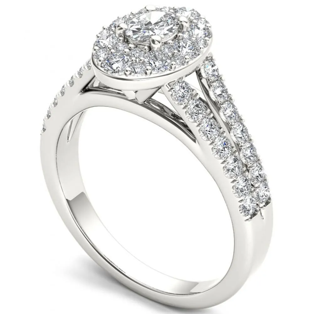 De Couer 14k White Gold 1 1/4ct TDW Oval Shape Diamond Halo Engagement Ring - White H-I sold by Zulily product image thumbnail 2