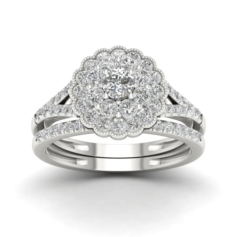 De Couer 1ct TDW Diamond Flower Shape Bridal Set - White sold by Zulily