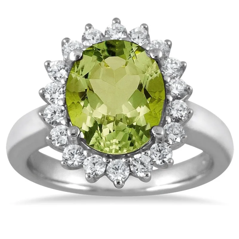 4 Carat Peridot and Diamond Ring in 14K White Gold sold by Zulily
