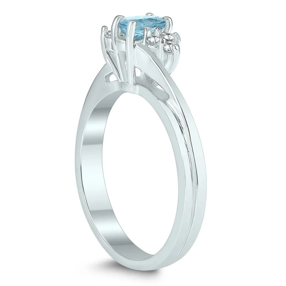5X3MM Aquamarine and Diamond Twist Ring in 10K White Gold sold by Zulily product image thumbnail 2