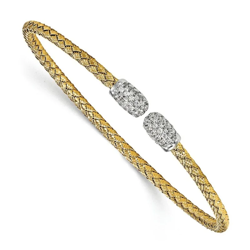 Curata 925 Sterling Silver Gold Plated 2.75mm Cubic Zirconia Woven Cuff Bangle Bracelet sold by Zulily