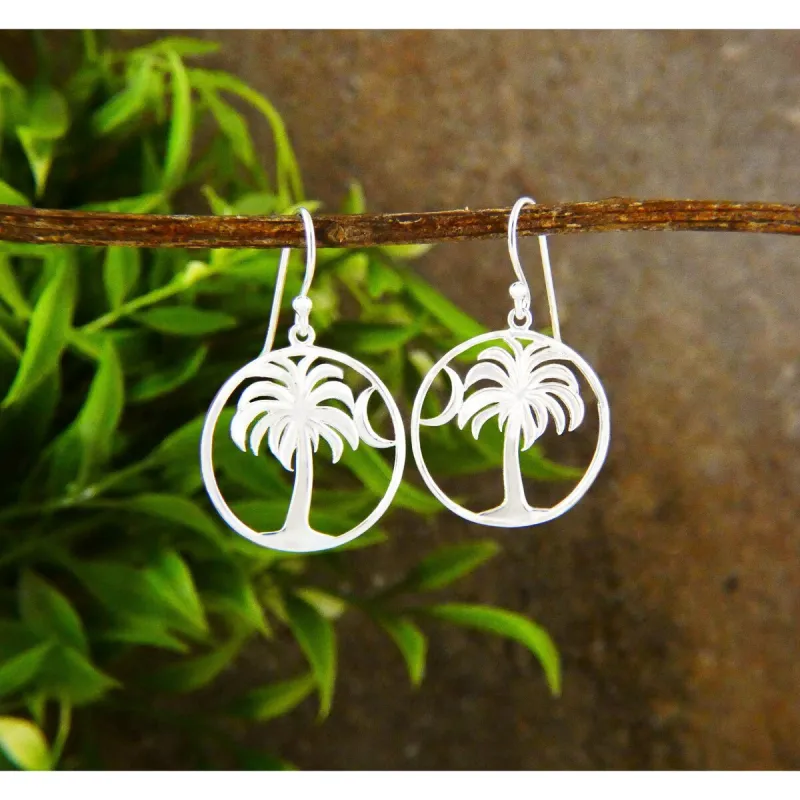 Vera & Co. Sterling Silver Palm Tree Over the Moon Earring - White sold by Zulily